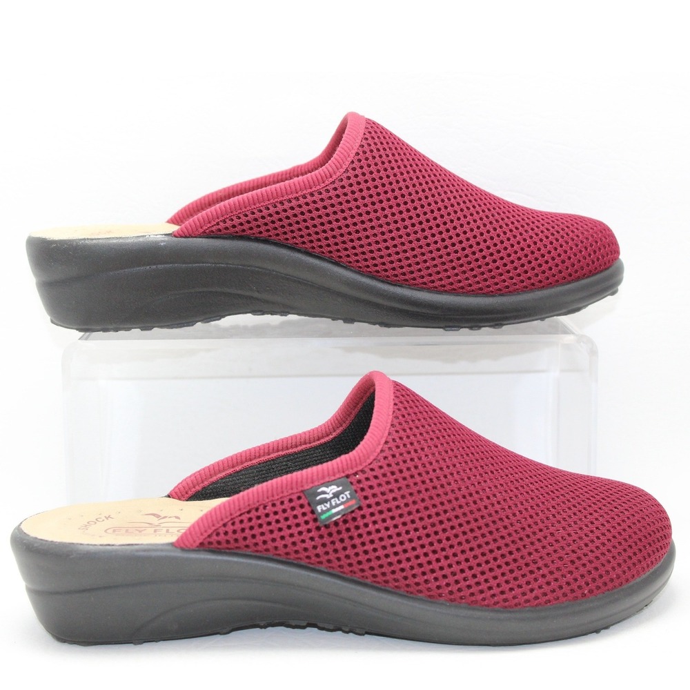 Fly Flot Womens Burgundy Mesh Anatomic Clogs Made in Italy Red Mules 39 8 NWOB
